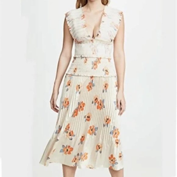 NWT $648 NICHOLAS Cross Front Smocked Midi Dress - Sz 8 - Picture 1 of 10